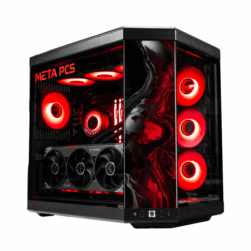 Red gaming PC with transparent background